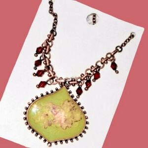 Lot of 3: Olive Green Earrings & Necklace with FREE Ring